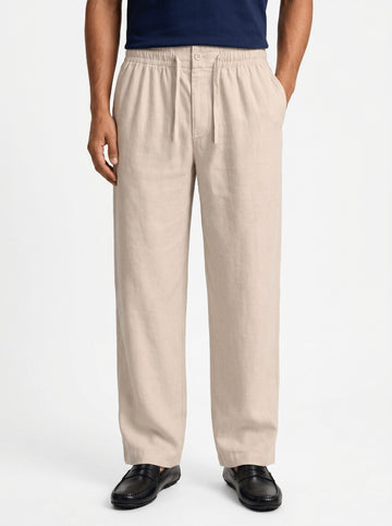 Sand Linen Trouser With Elastic
