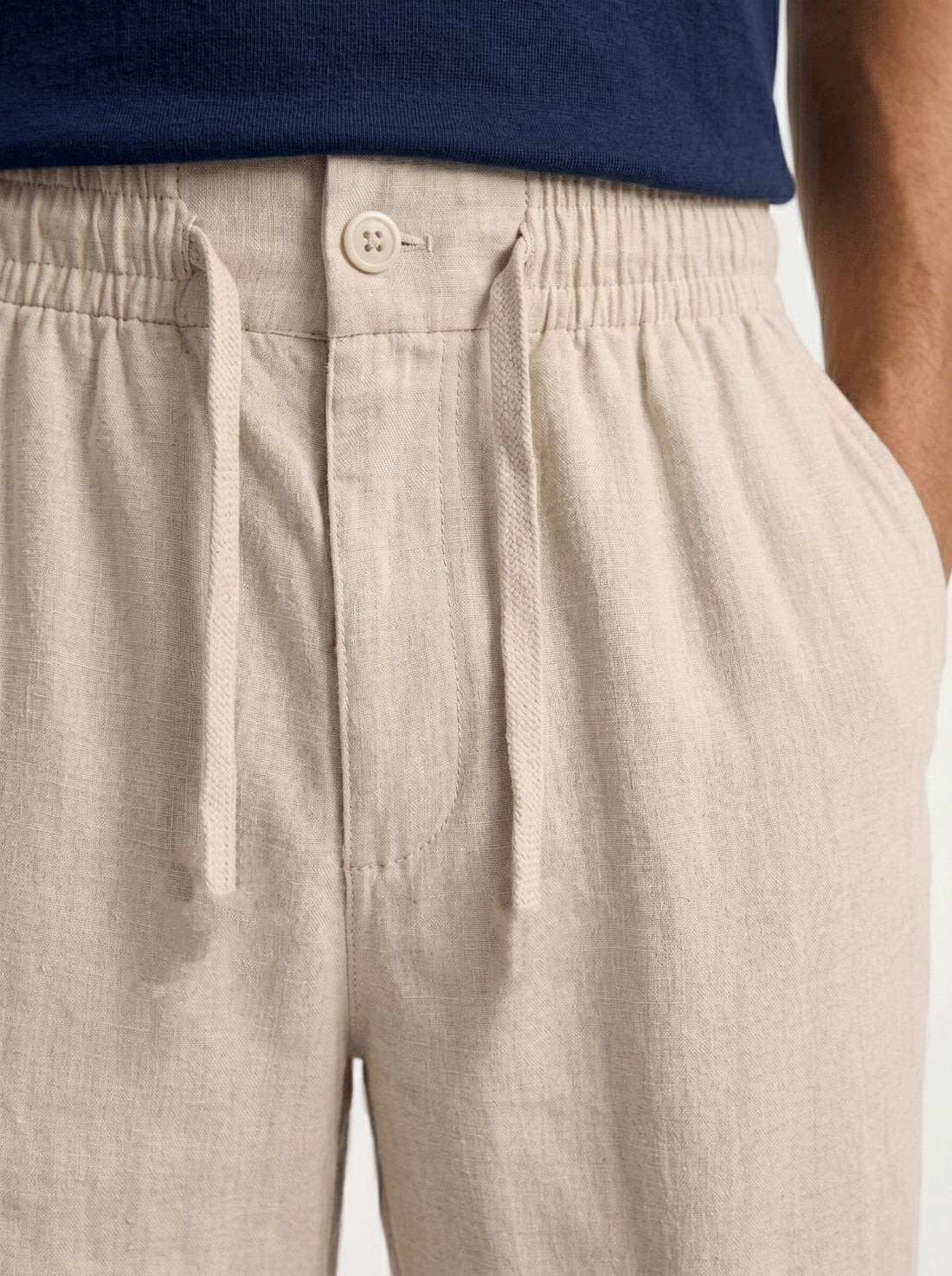 Sand Linen Trouser With Elastic